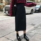 Plaid Long-sleeve Blouse / Mini Skirt