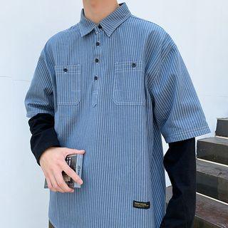 Mock Two Piece Pinstriped Polo Shirt