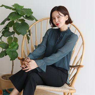 Tie-neck Chiffon-sleeve Blouse