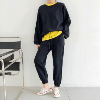 Set: Drawstring-waist Pullover + Band-waist Pants