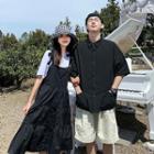 Couple Matching Elbow-sleeve T-shirt / Elbow-sleeve Shirt / Midi Pinafore Dress