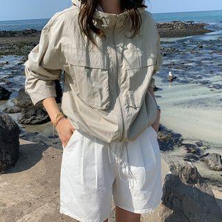 Flap-pocket Hooded Windbreaker