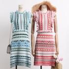 Ruffled-trim Ethnic-print Knit Dress