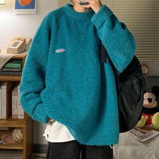 Applique Plain Round-neck Sweater