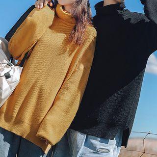 Couple Matching Long-sleeve Turtleneck Ribbed Knit Top