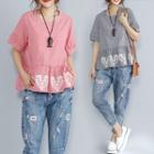 Plaid Embroidered Short-sleeve T Shirt