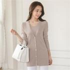 Set: V-neck Rib-knit Cardigan + Sleeveless Knit Top
