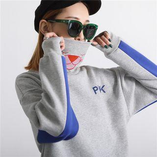 High-neck Embroidered Colorblock Pullover