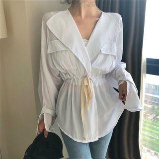 Plain Maxi Shirtdress With Sash White - One Size