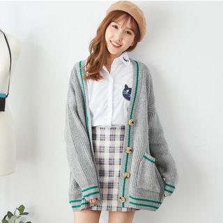 Contrast Trim V-neck Loose Cardigan