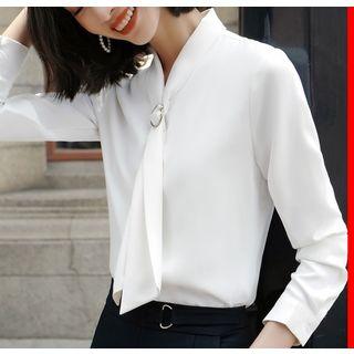 Plain Blouse / High-waist Cropped Straight-fit Pants / Set