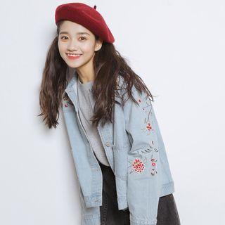 Floral Embroidery Buttoned Denim Jacket