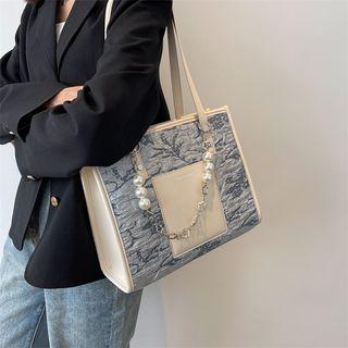 Faux Pearl Chained Floral Tote Bag