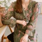 Frilled-detail Tie-waist Floral Print Dress