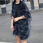 Mock Two-piece Camouflage Elbow-sleeve T-shirt Dress