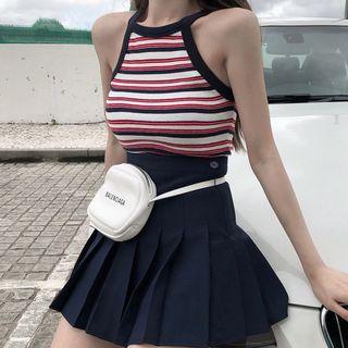Striped Tank Top / High Waist Pleated Skirt