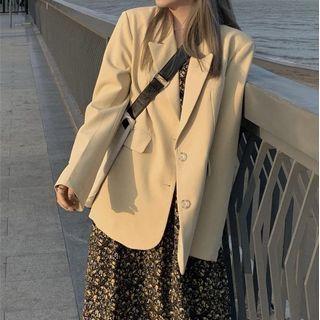 Oversized Long-sleeve Blazer / Floral Long-sleeve Dress