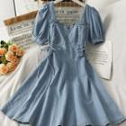 Lace -up Side Denim Midi Dress