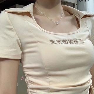 Short-sleeve Drawstring Crop Top Almond - One Size