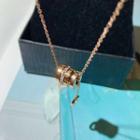Rhinestone Pendant Stainless Steel Necklace Silver Rhinestone - Rose Gold - One Size