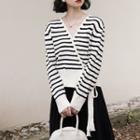 Asymmetrical Striped Cardigan Stripe - Black & Almond - One Size
