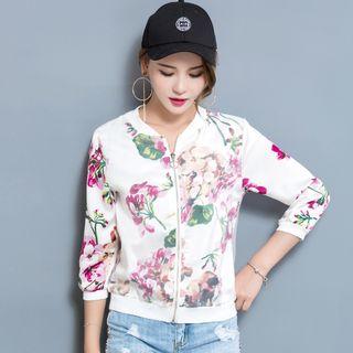 Floral Print Cropped Bomber Jacket