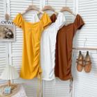 Wide-neck Drawstring Mini Dress In 7 Colors