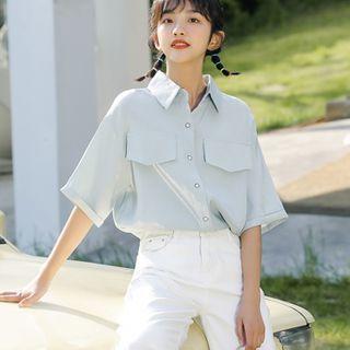 Short-sleeve Plain Shirt Mint Green - One Size