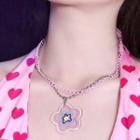 Flower Layered Necklace Pink - One Size