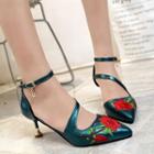 Flower Embroidered Pointed Heel Sandals