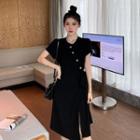 Short-sleeve Slit-hem Asymmetrical A-line Dress