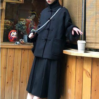 Frog Button Jacket/ Midi A-line Skirt