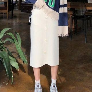 Button-trim Midi Skirt