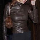 Long-sleeve Mock-neck Faux Leather Top