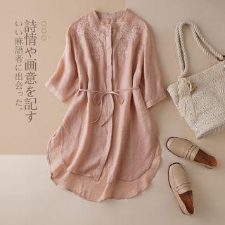 Embroidered Tie-waist Blouse