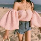 Puff-sleeve Off-shoulder Cropped Blouse