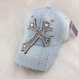 Cross Rhinestone Denim Baseball Cap