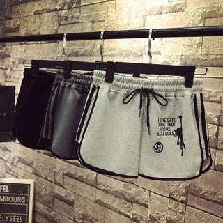 Drawstring Cat Print Shorts