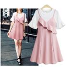 Frilled Short-sleeve Mock Two-piece Dress