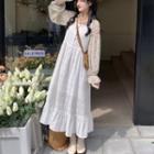 Bell-sleeve Floral Blouse / Midi A-line Overall Dress