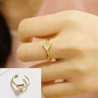 925 Sterling Silver Triangle Rhinestone Open Ring 18k - Gold - One Size