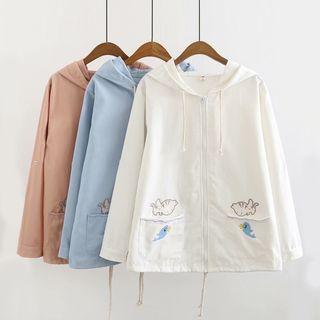 Cat & Fish Embroidered Hooded Jacket