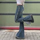 Low Waist Side-slit Boot Cut Jeans