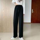 Drawstring Straight Leg Pants Black - One Size