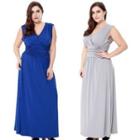 Plus Size Sleeveless V Neck Maxi A-line Dress