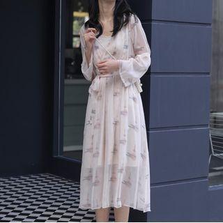 Tie-waist Patterned Silk Midi Dress