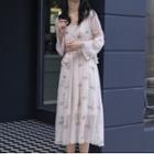 Tie-waist Patterned Silk Midi Dress