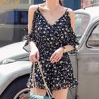 Floral Print Cold-shoulder Chiffon Playsuit