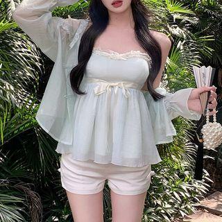 Ruffle Trim Flowy Camisole Top / Light Jacket