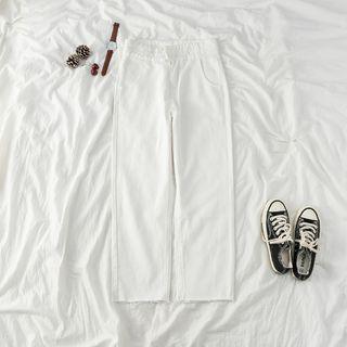 Fray Hem High-waist Straight-cut Jeans